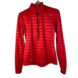 NIKE PRO Dri-Fit Women's S Red Striped 1/2 Zip Athletic Pullover Top